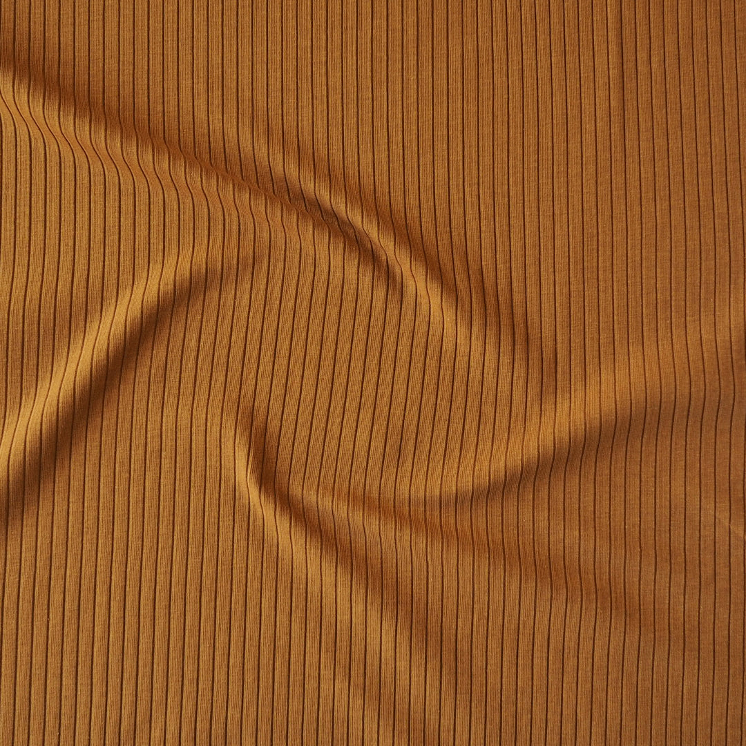 Caramel Ribbed Cotton Jersey Fabric for dressmaking