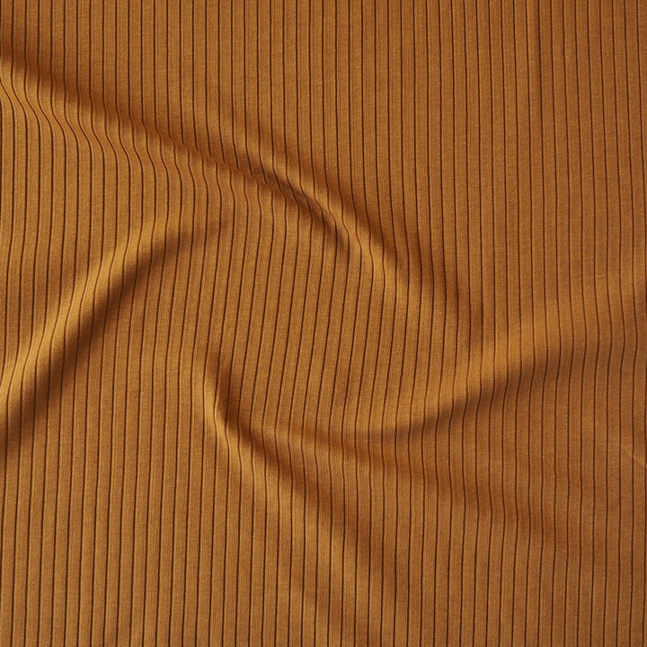 Caramel Ribbed Cotton Jersey Fabric for dressmaking