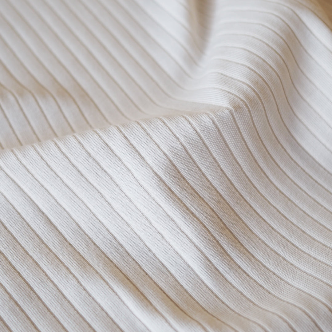 Ivory Ribbed Cotton Jersey Fabric for dressmaking