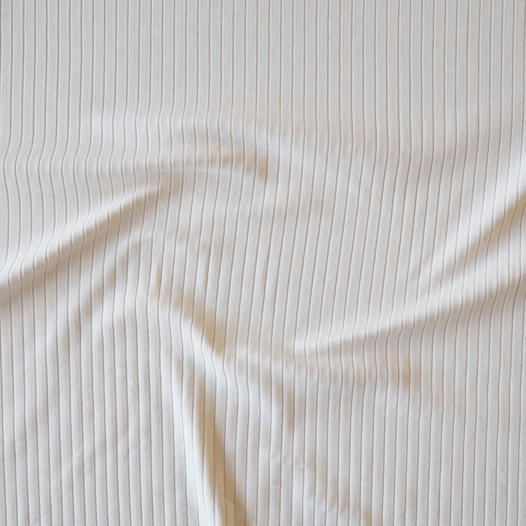 Ivory Ribbed Cotton Jersey Fabric for dressmaking