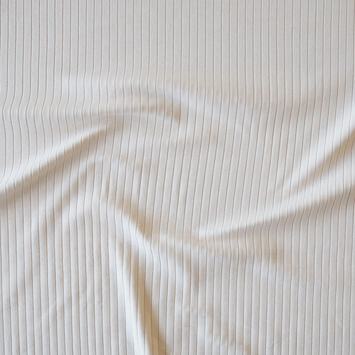 Ivory Ribbed Cotton Jersey Fabric for dressmaking