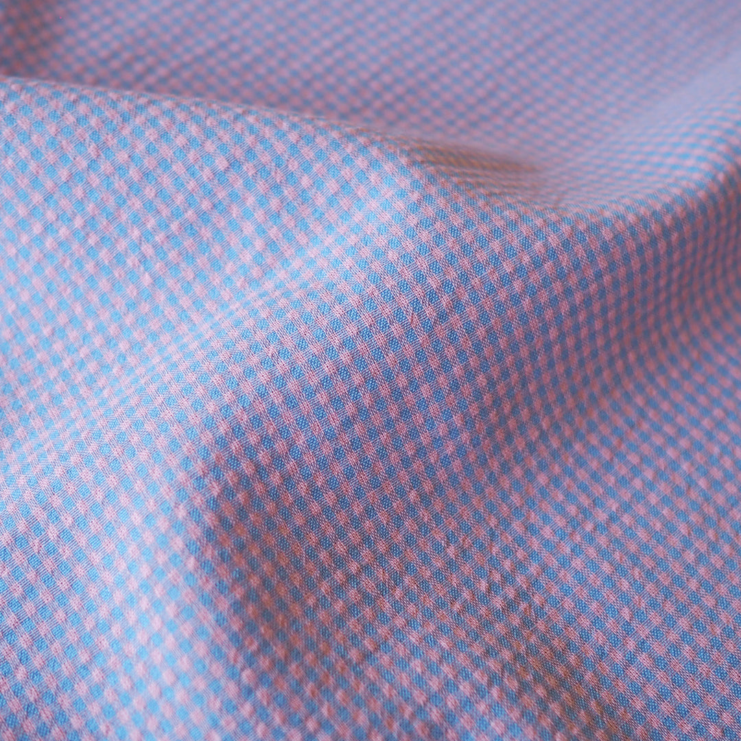 Lilac Micro Gingham Seersucker dressmaking Fabric