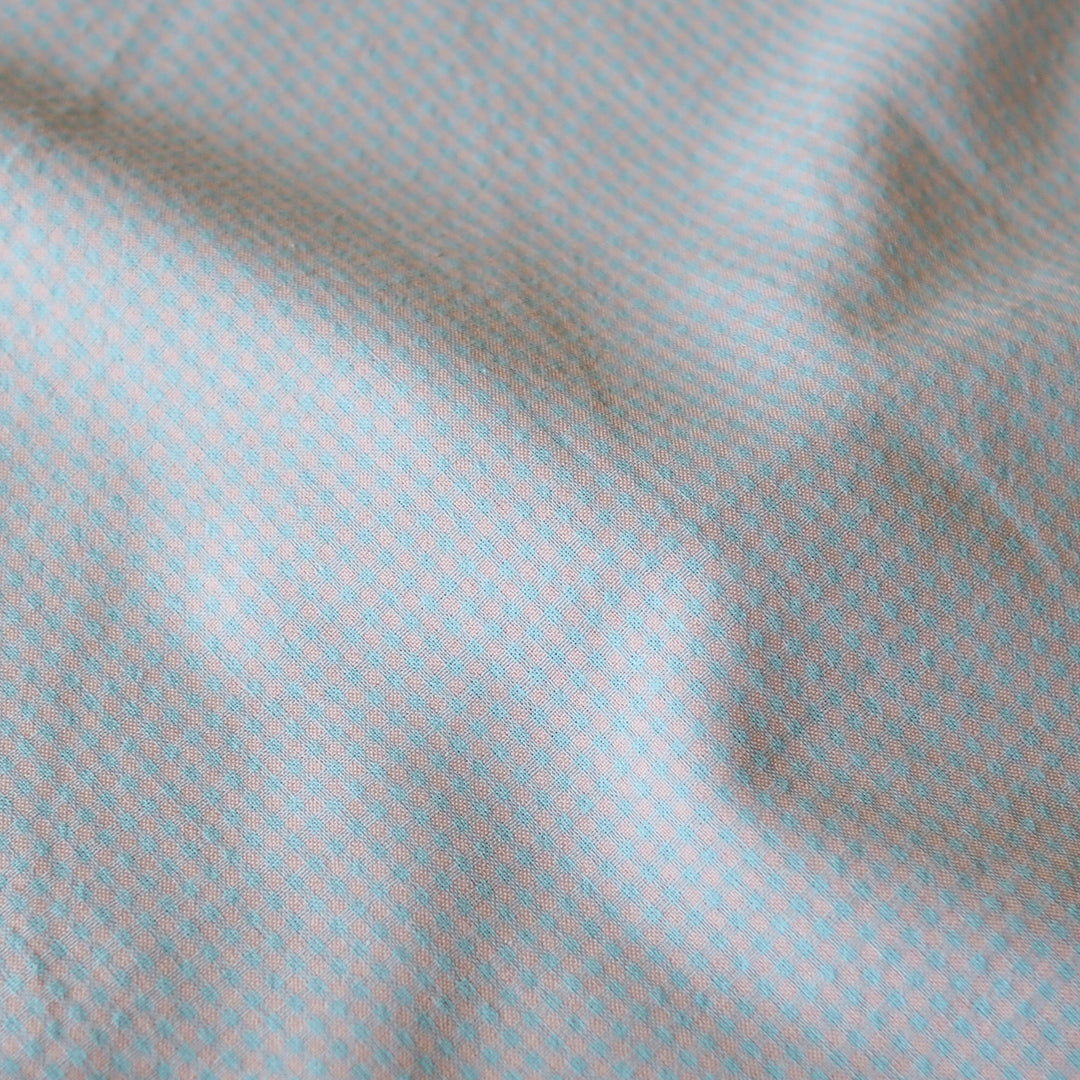 Powder blue Micro Gingham Seersucker dressmaking Fabric