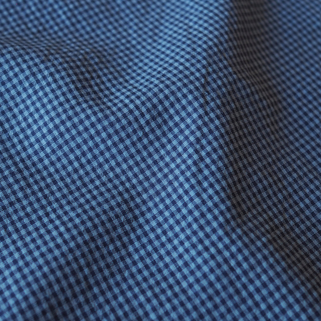 Navy Micro Gingham Seersucker dressmaking Fabric