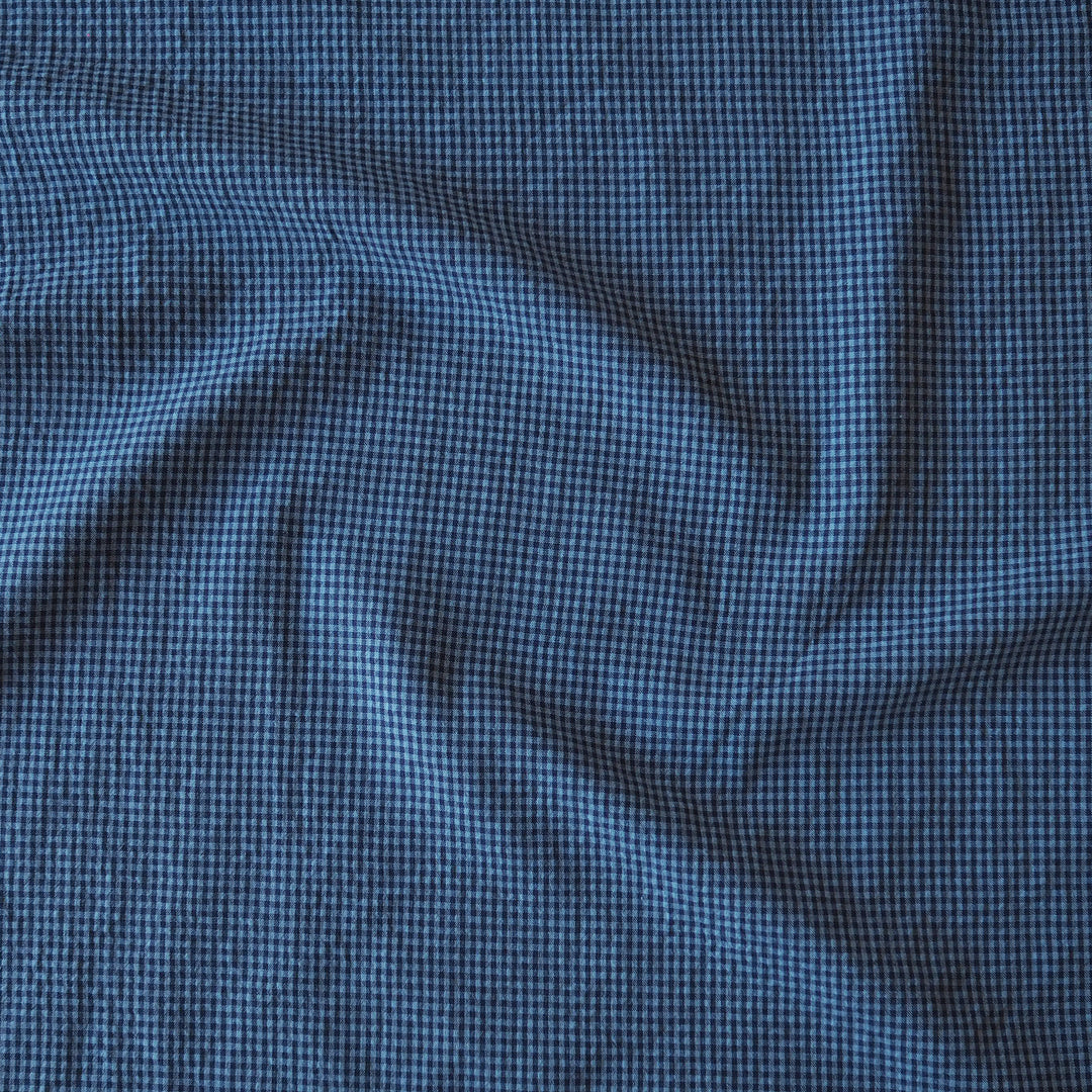 Navy Micro Gingham Seersucker dressmaking Fabric