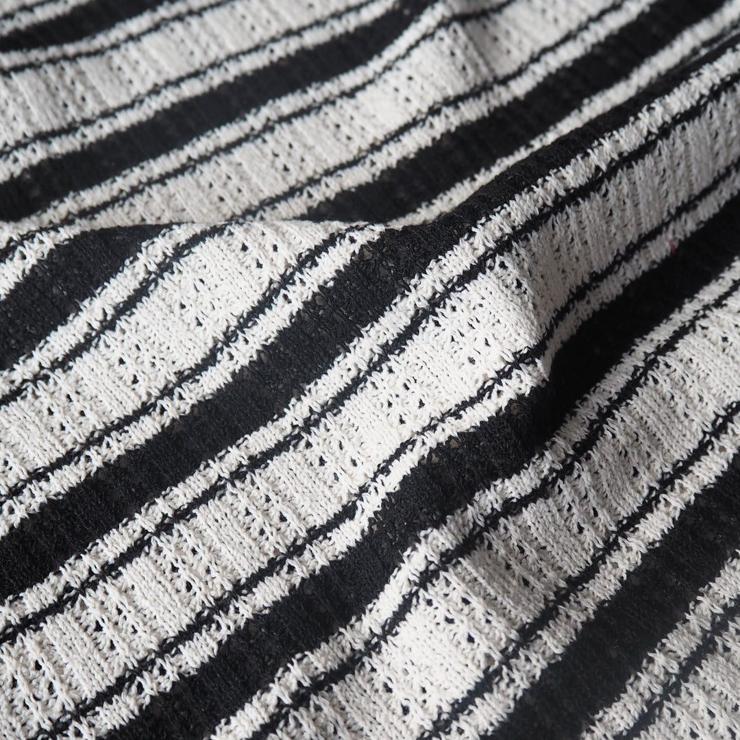 Cream and black striped knotted jacquard stretch jacquard fabric