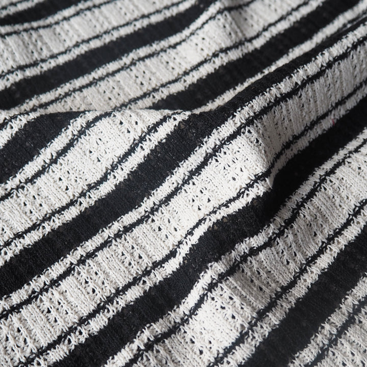 Cream and black striped knotted jacquard stretch jacquard fabric