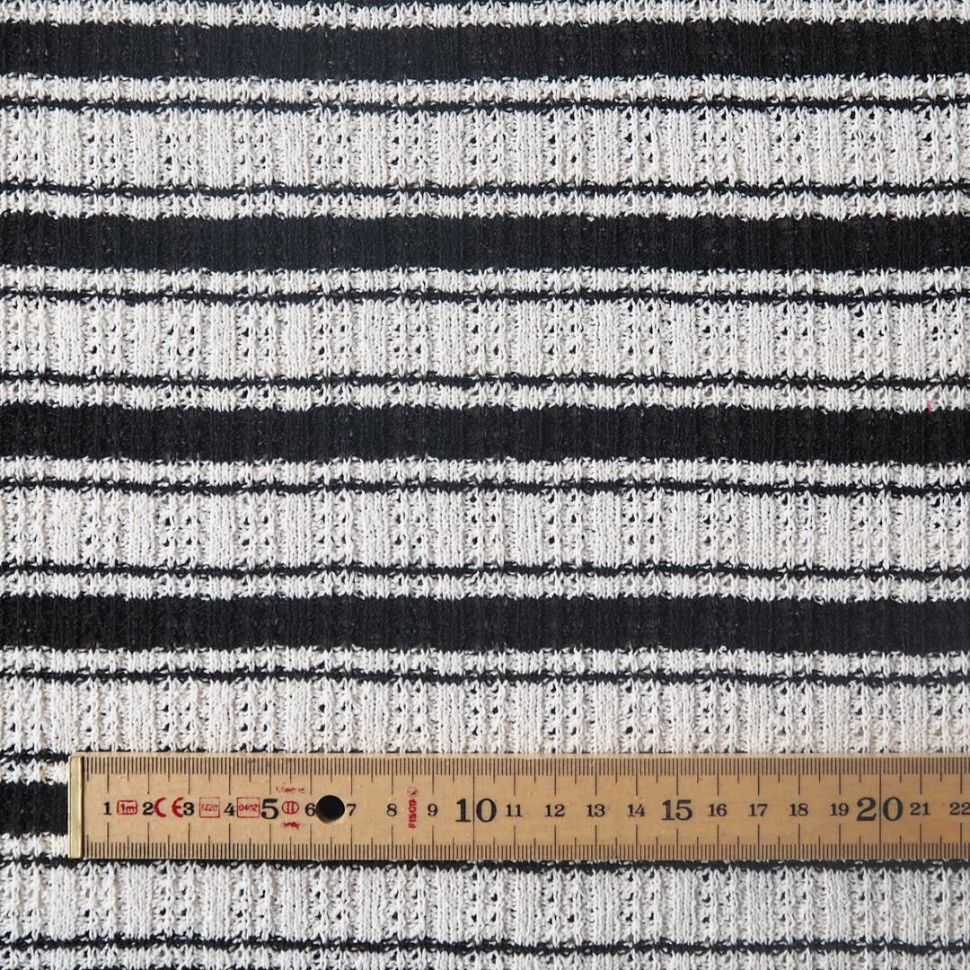 Cream and black striped knotted jacquard stretch jacquard fabric