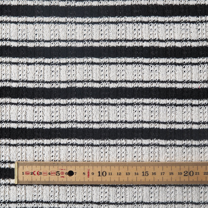 Cream and black striped knotted jacquard stretch jacquard fabric