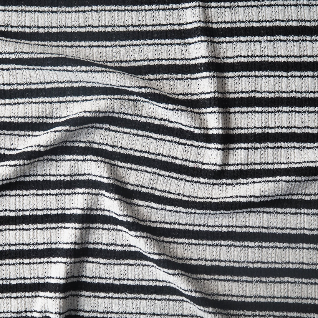Cream and black striped knotted jacquard stretch jacquard fabric