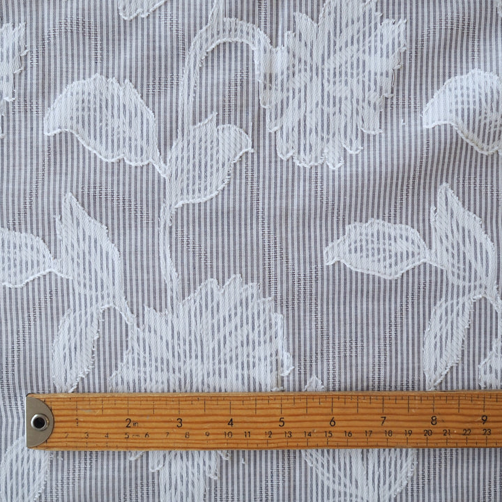 Blue Yarn Stripe Jacquard Floral Cotton Fabric