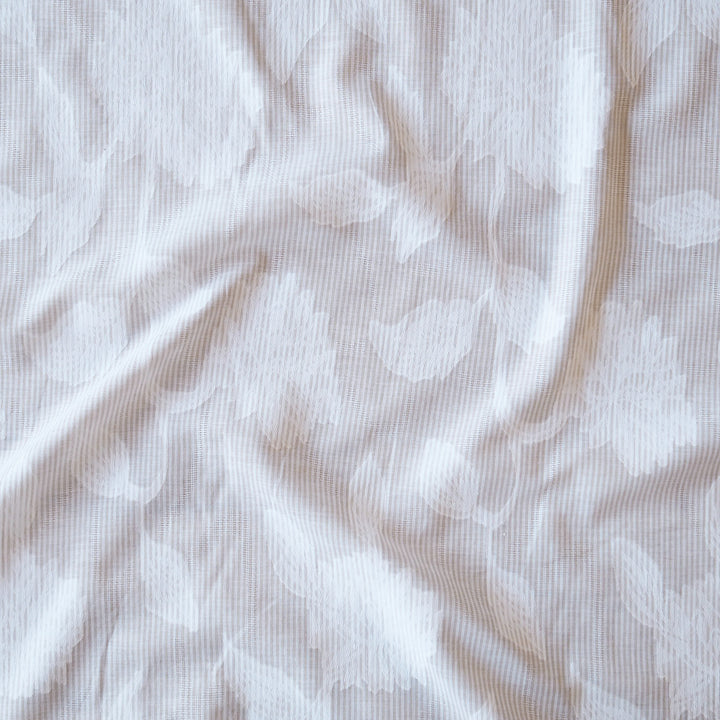 White Yarn Stripe Jacquard Floral Cotton dressmaking Fabric