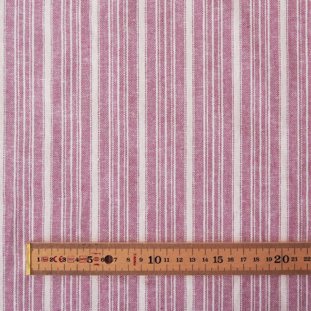 Pink and white stripe dressmaking linen cotton fabric