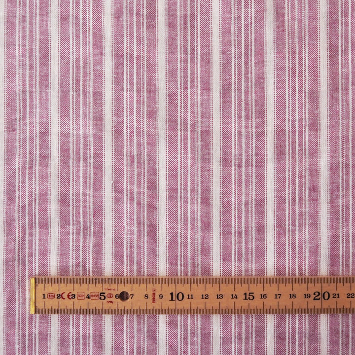 Pink and white stripe dressmaking linen cotton fabric