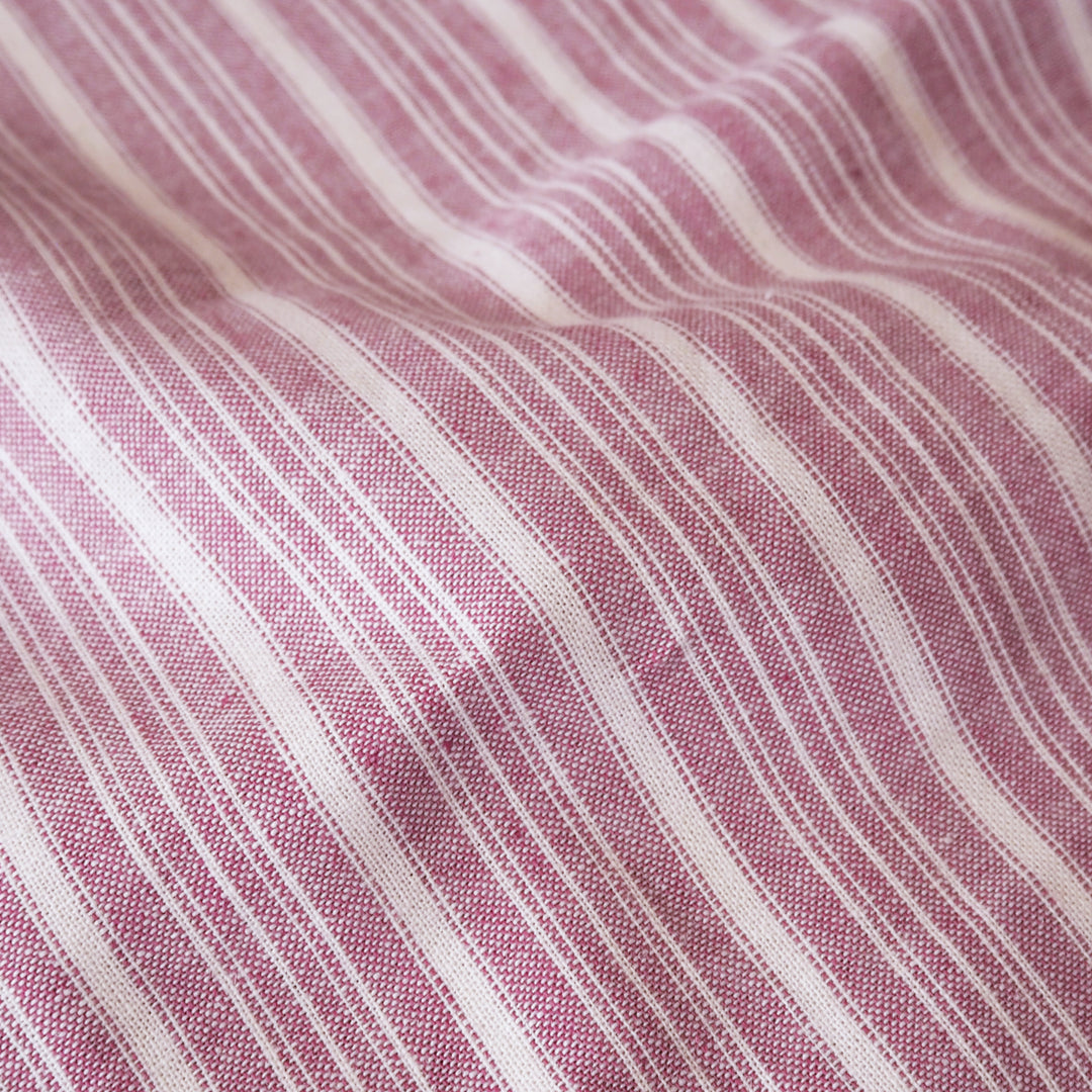 Pink and white stripe dressmaking linen cotton fabric