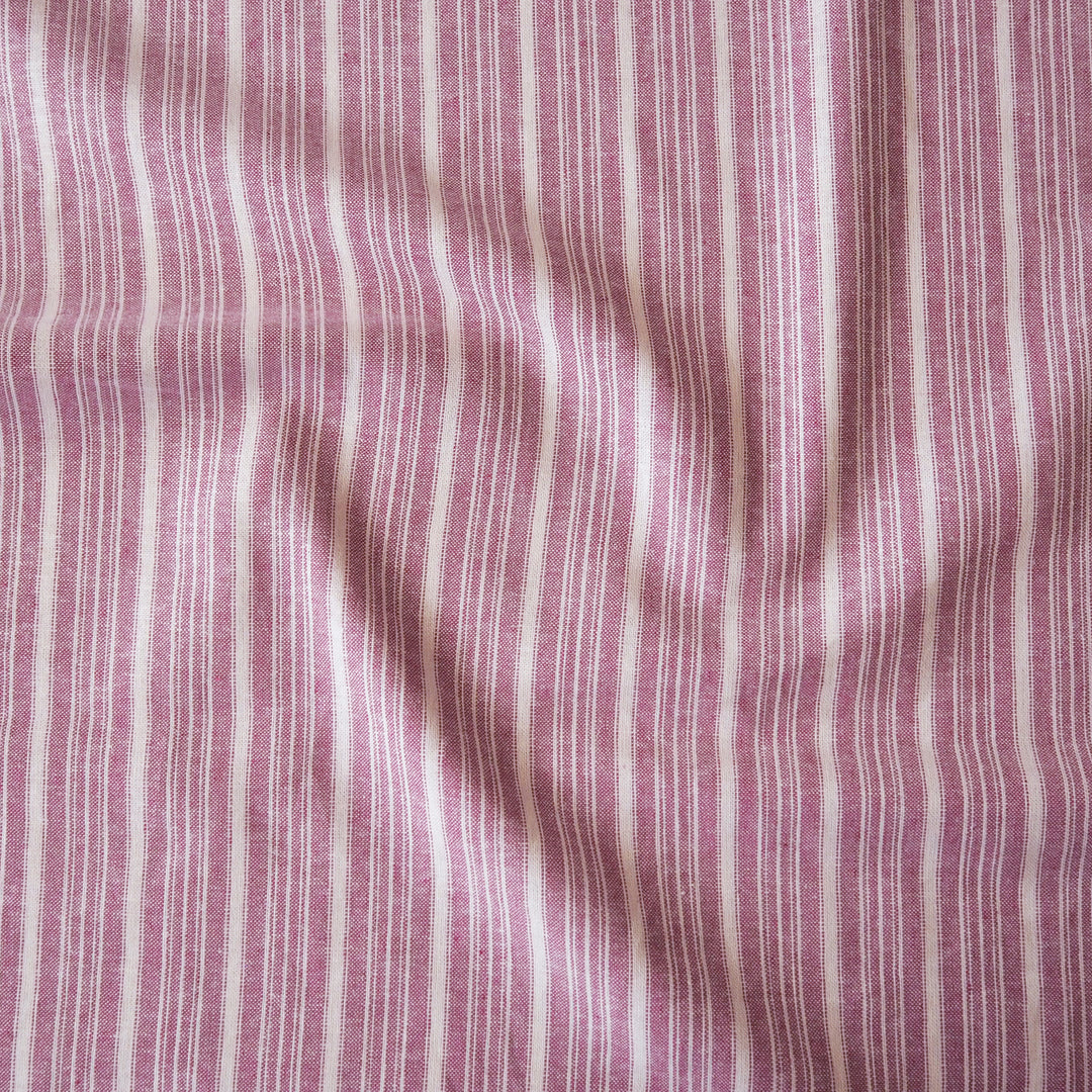 Pink and white stripe dressmaking linen cotton fabric
