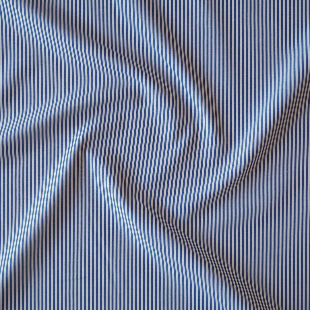 Classic Navy Stripe Cotton Poplin Fabric