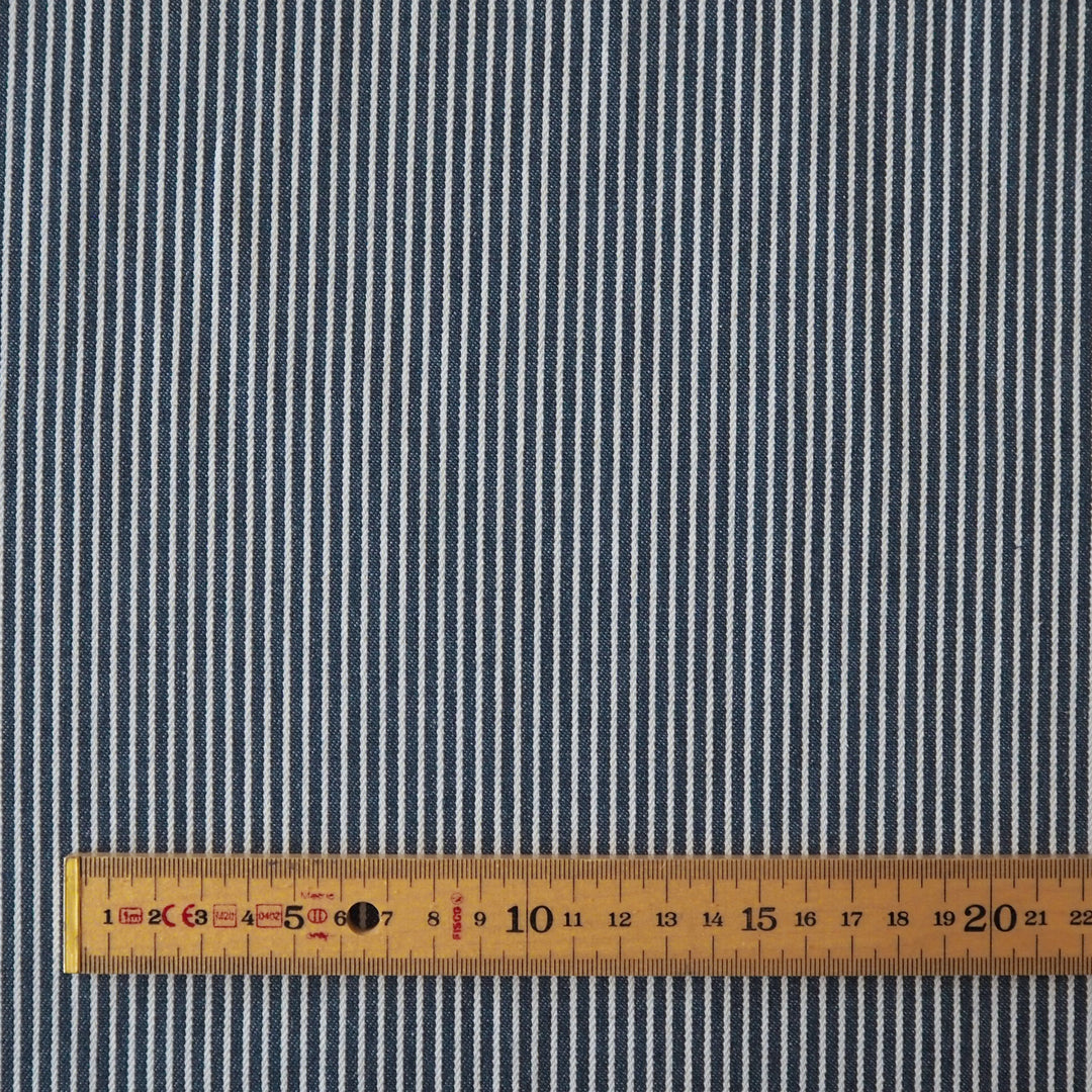Navy and white railroad stripes cotton denim fabric