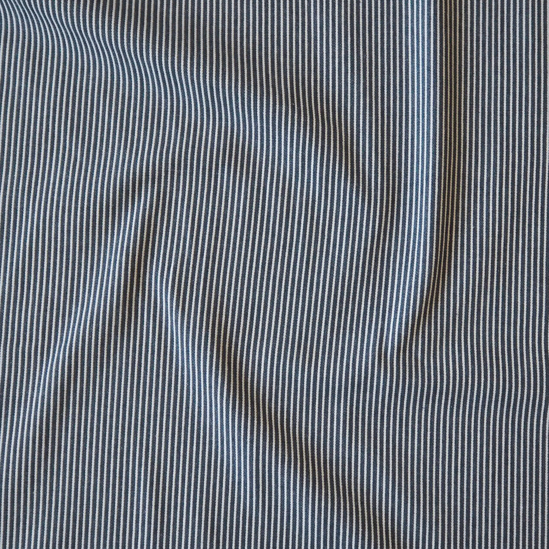 Navy and white railroad stripes cotton denim fabric