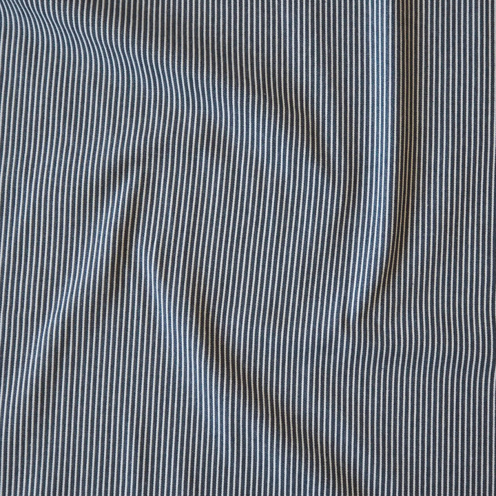 Navy and white railroad stripes cotton denim fabric