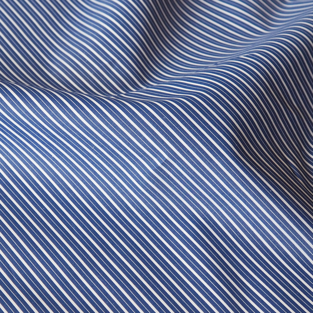 Royal blue striped Italian cotton fabric for dressmaking