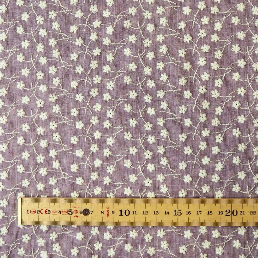 Lilac purple embroidered cotton voile dressmaking fabric