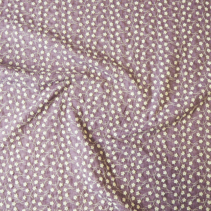 Lilac purple embroidered cotton voile dressmaking fabric