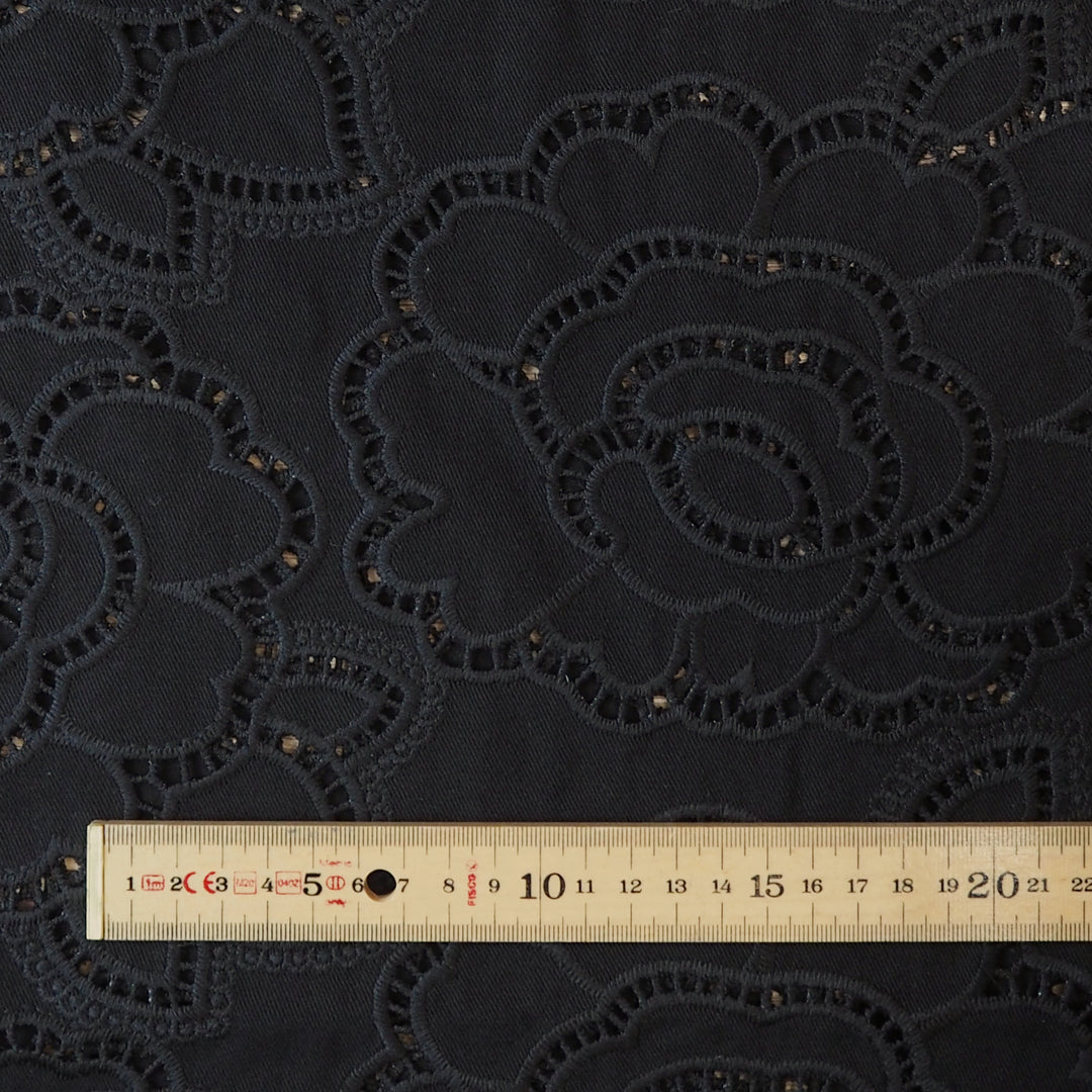 Black cut-out floral denim fabric for dressmaking