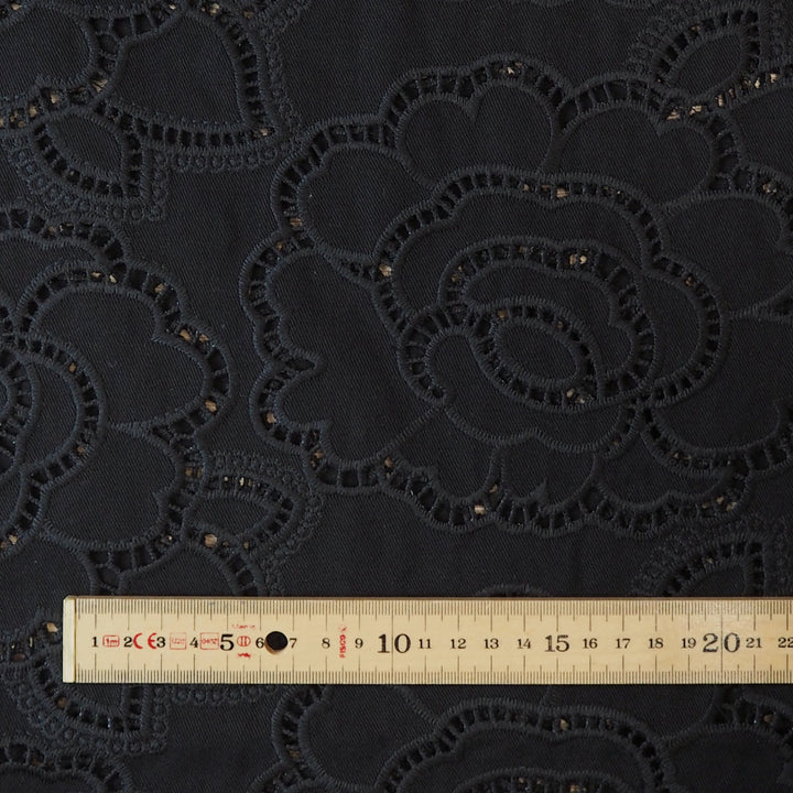 Black cut-out floral denim fabric for dressmaking