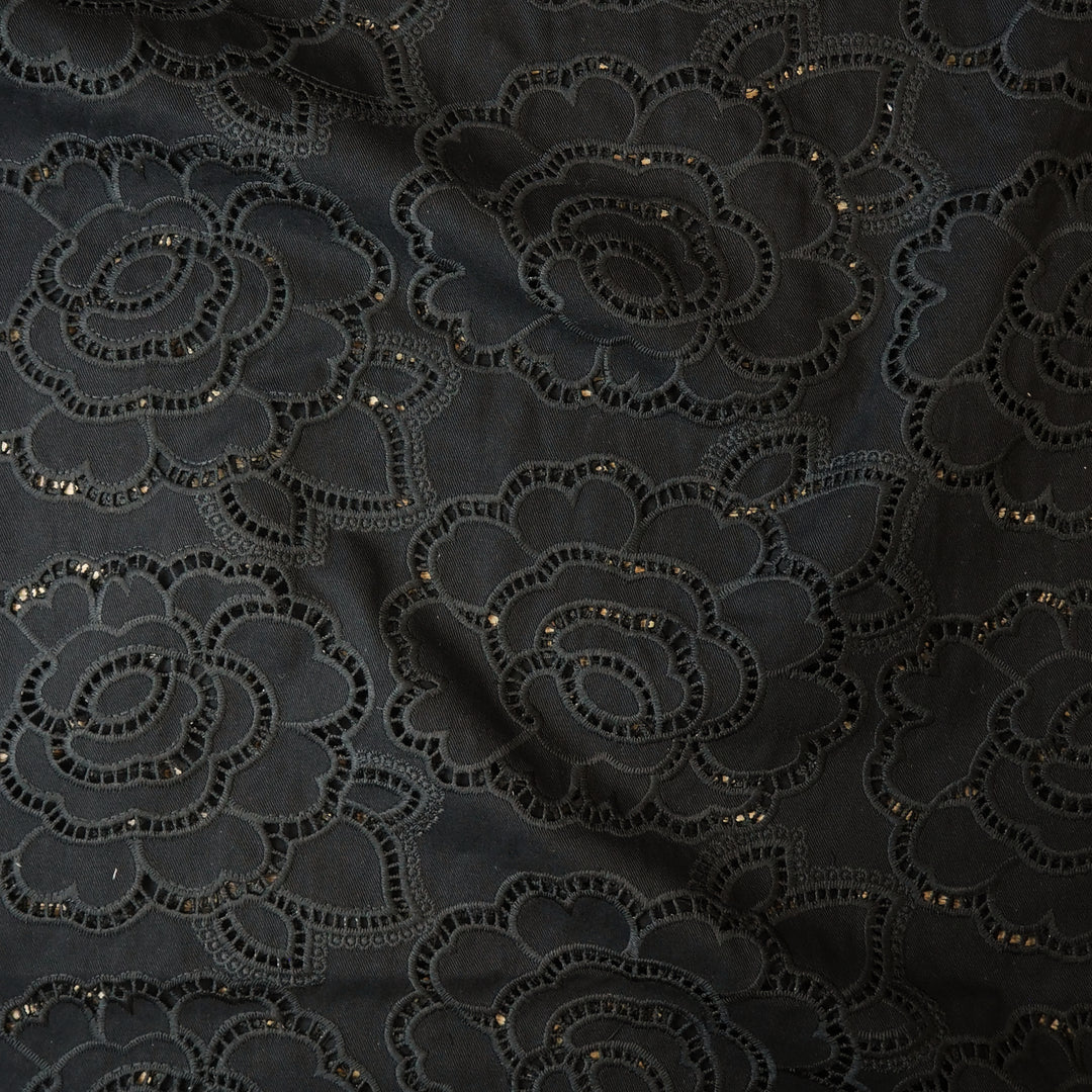Black cut-out floral denim fabric for dressmaking