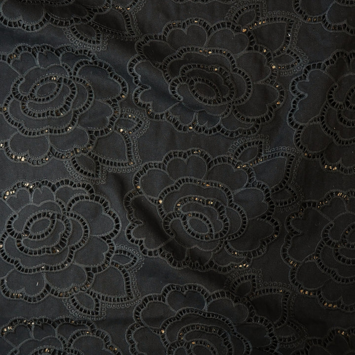 Black cut-out floral denim fabric for dressmaking