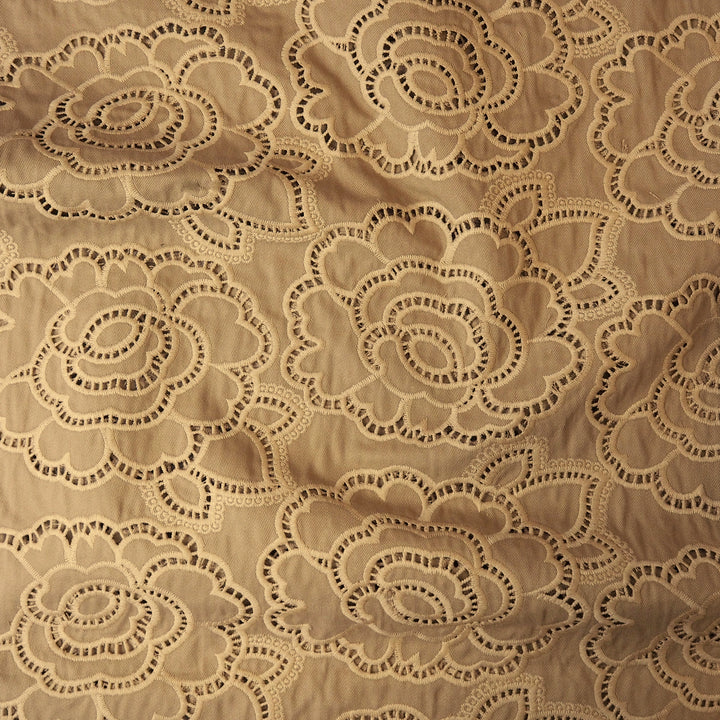 Beige cut-out floral denim fabric for dressmaking