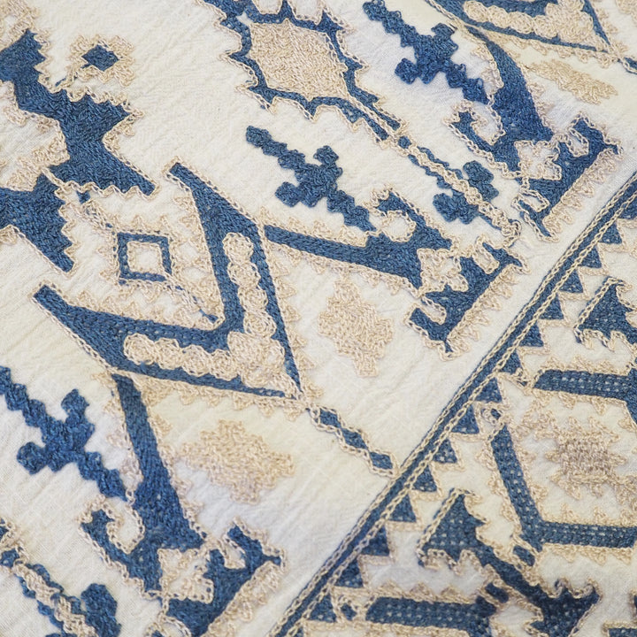 Geo border embroidered cotton blend dressmaking fabric