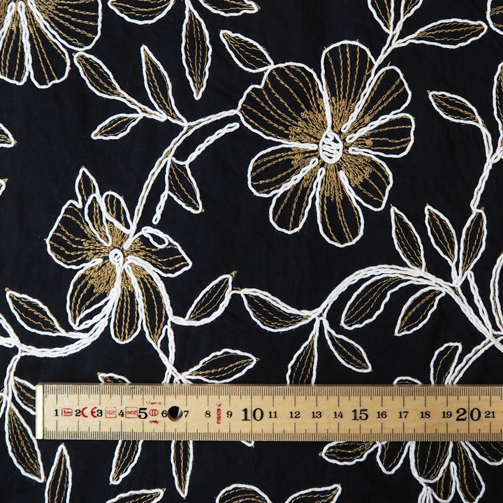 Contrast floral embroidered cotton blend fabric for dressmaking