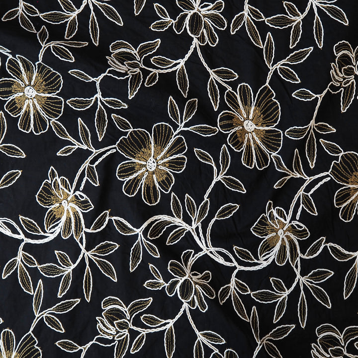 Contrast floral embroidered cotton blend fabric for dressmaking