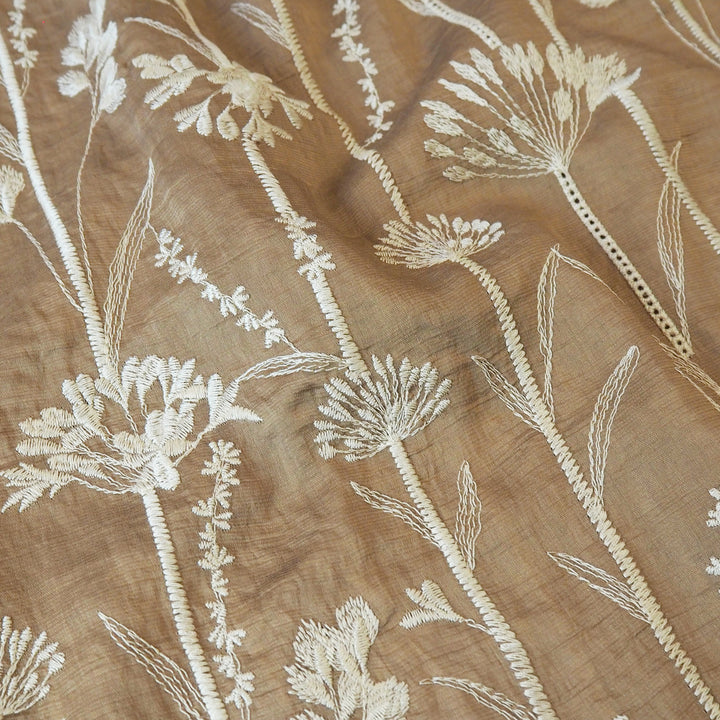 Sand embroidered stems lyocell blend fabric for dressmaking