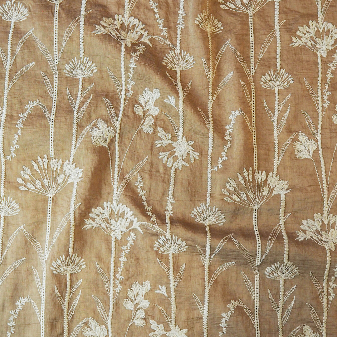 Sand embroidered stems lyocell blend fabric for dressmaking