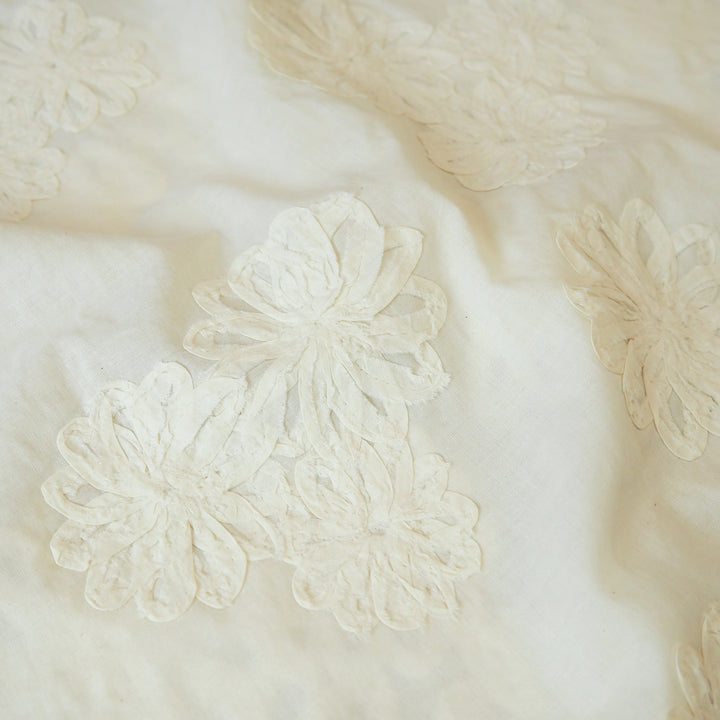 Cream 3D petals cotton poplin fabric for dressmaking