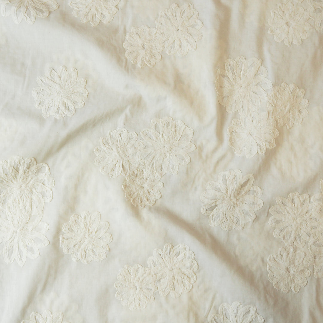 Cream 3D petals cotton poplin fabric for dressmaking