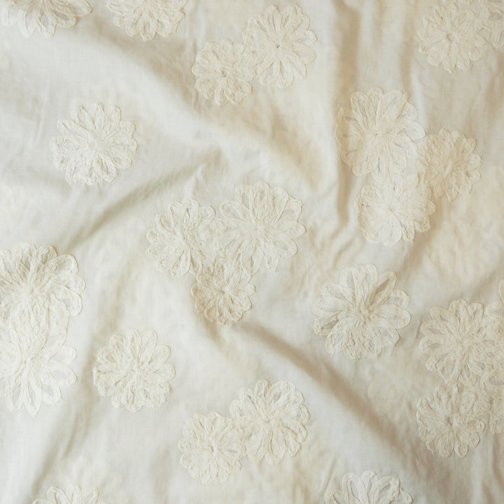 Cream 3D petals cotton poplin fabric for dressmaking
