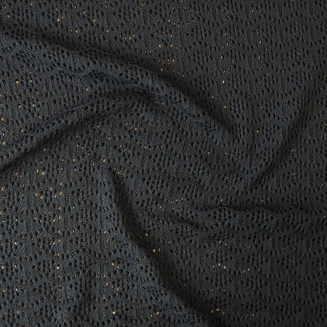 Black crochet waves cotton knit fabric for dressmaking