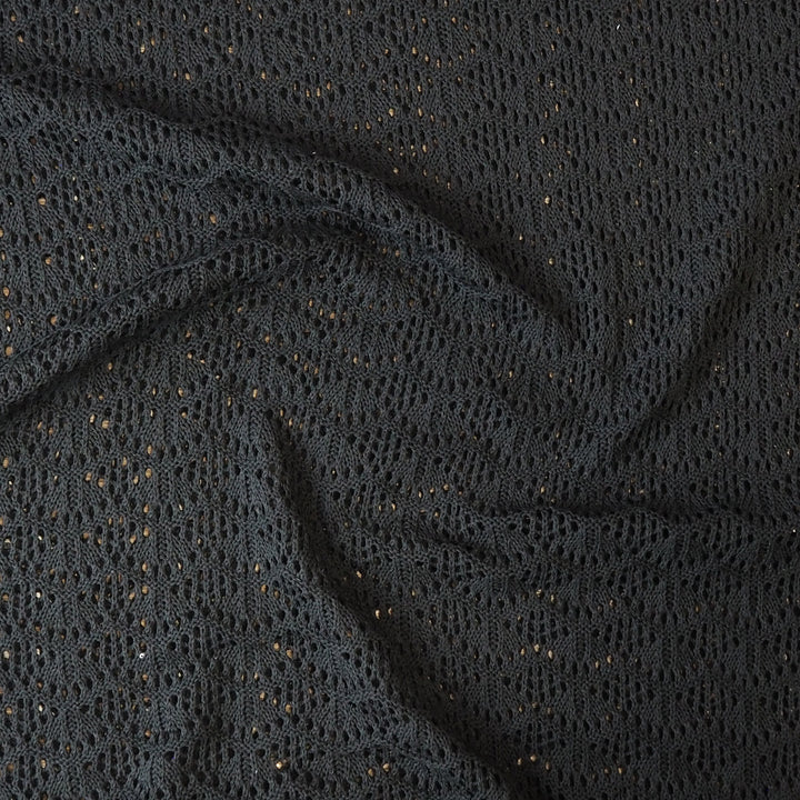Black crochet waves cotton knit fabric for dressmaking