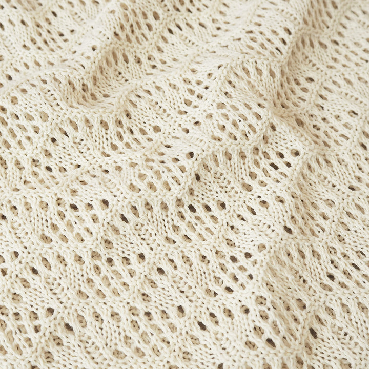 Cream crochet waves cotton knit fabric for dressmaking