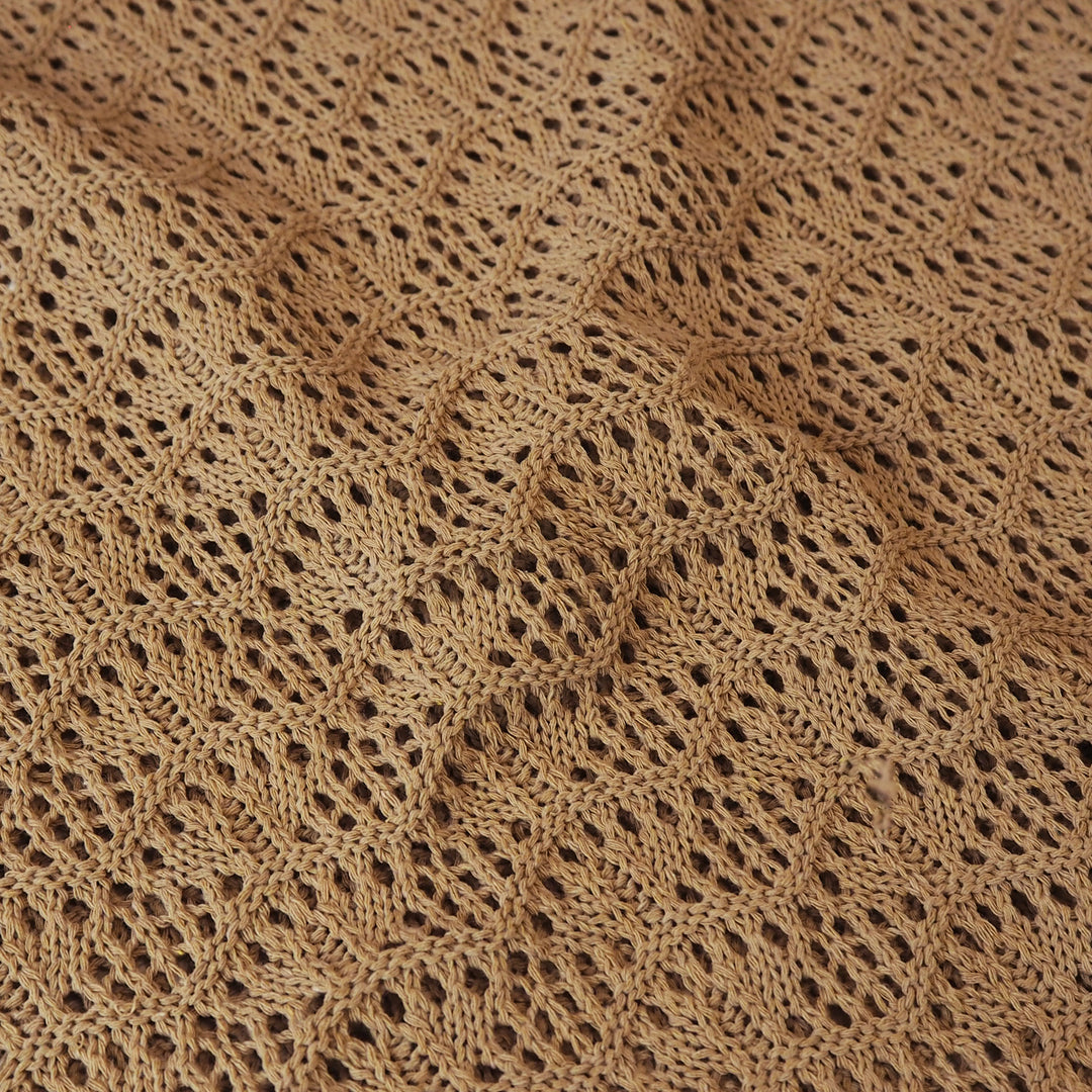 Caramel crochet waves cotton knit fabric for dressmaking