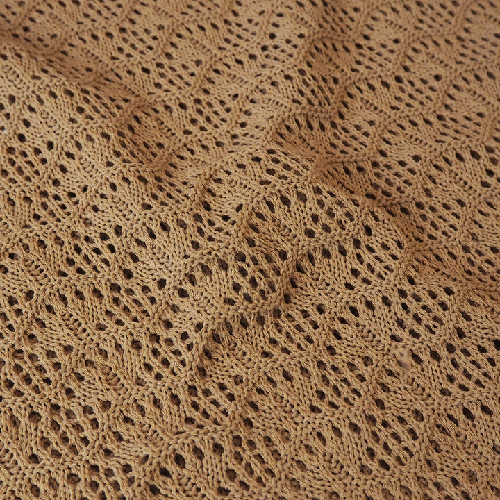 Caramel crochet waves cotton knit fabric for dressmaking
