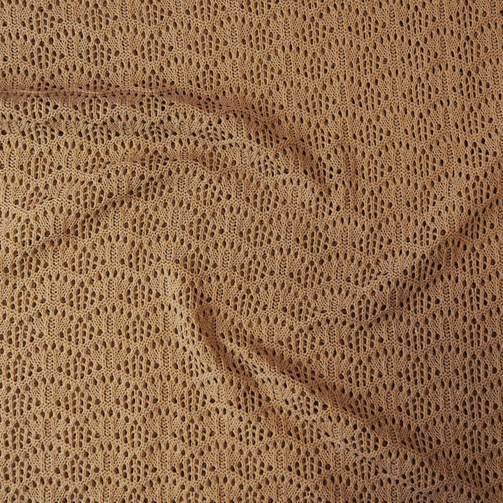 Caramel crochet waves cotton knit fabric for dressmaking