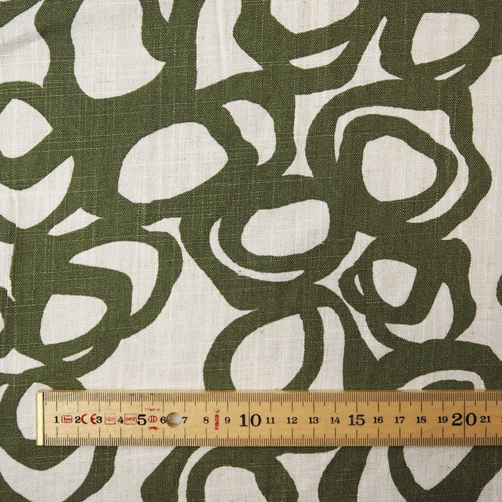 Olive green scribble viscose linen fabric for dressmaking