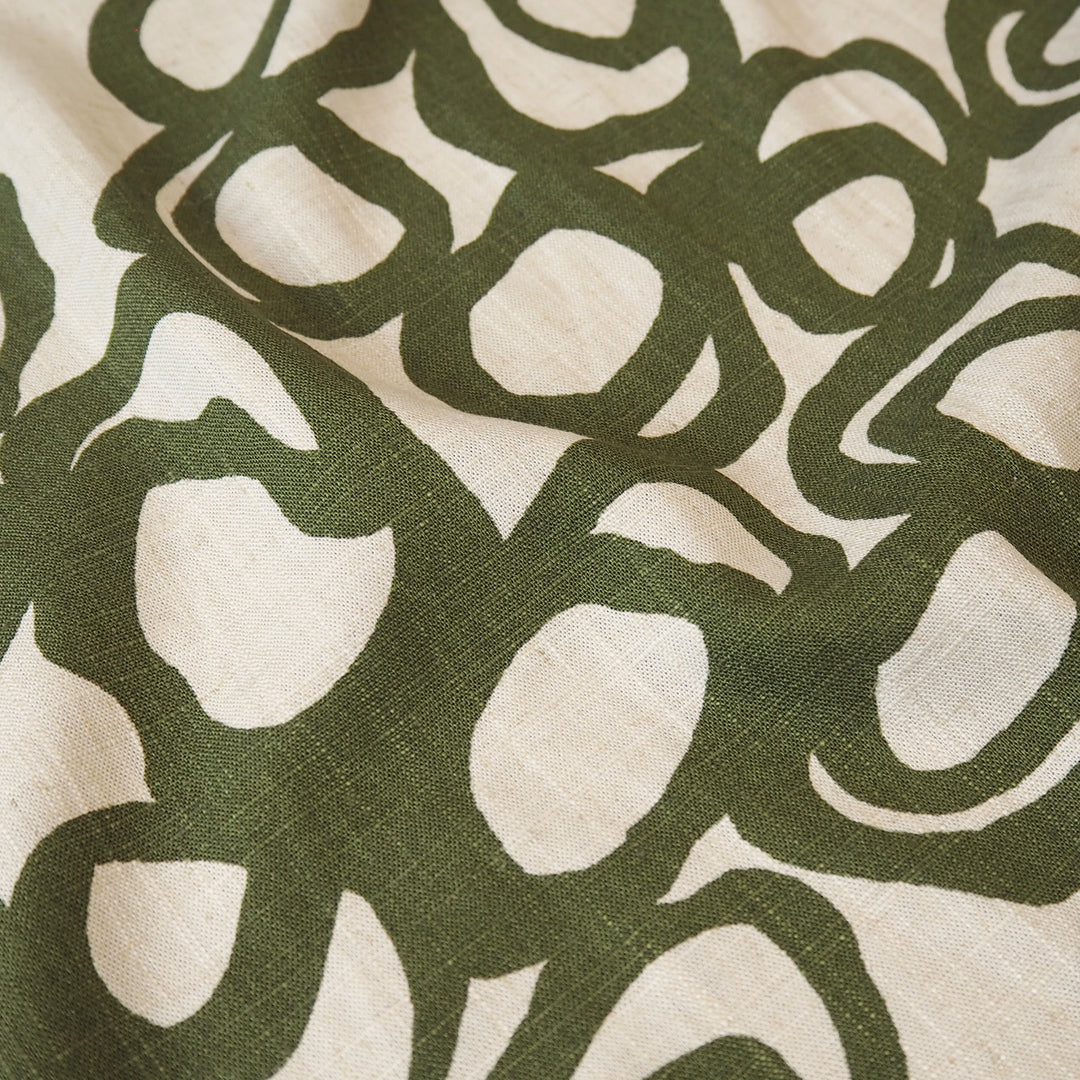 Olive green scribble viscose linen fabric for dressmaking