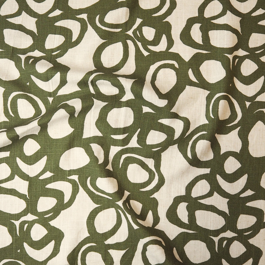 Olive green scribble viscose linen fabric for dressmaking
