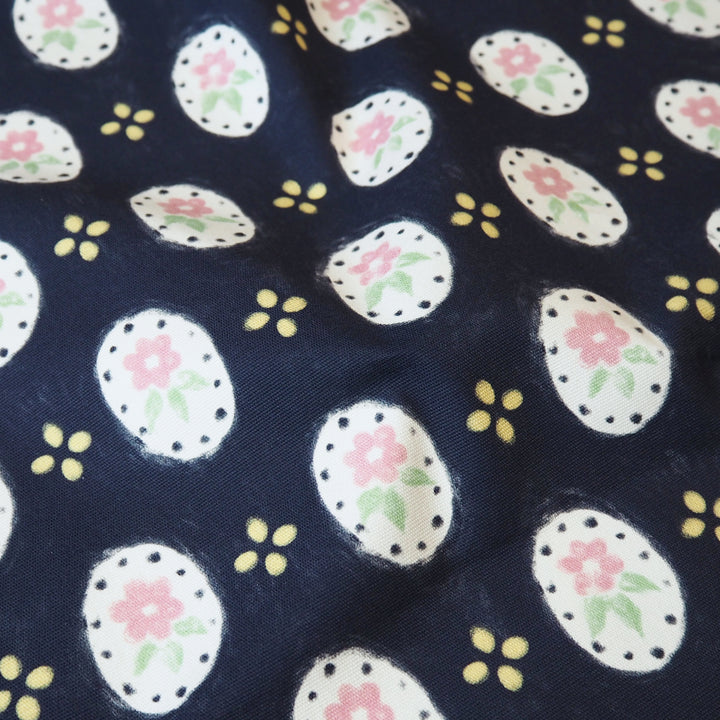 Fabric Godmother Bijou Flower navy stretch denim fabric